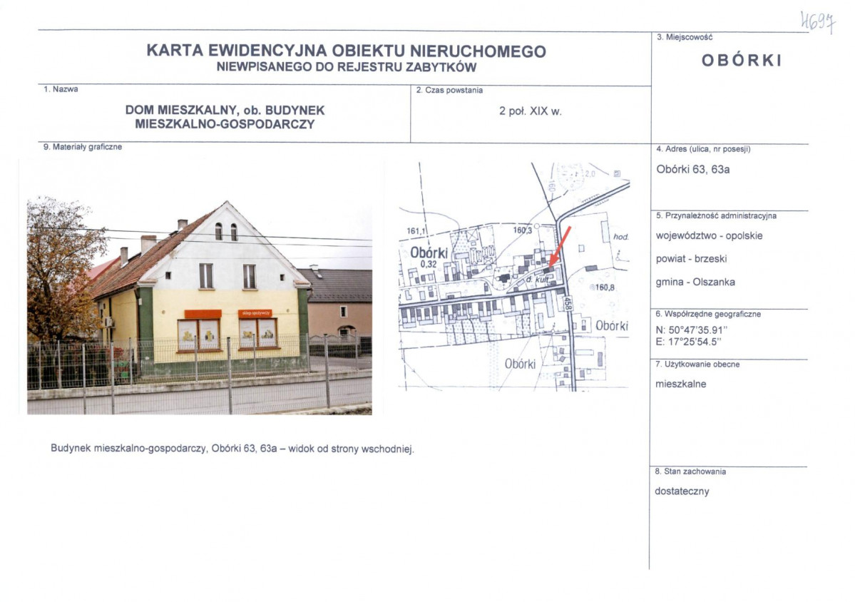 Karta obiektu niewpisanego do rejestru, skan nr 1