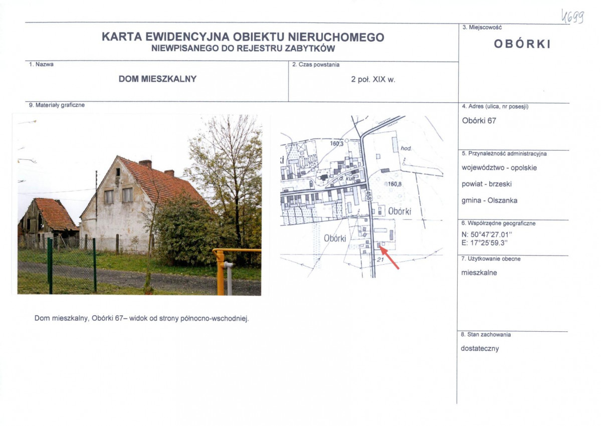 Karta obiektu niewpisanego do rejestru, skan nr 1