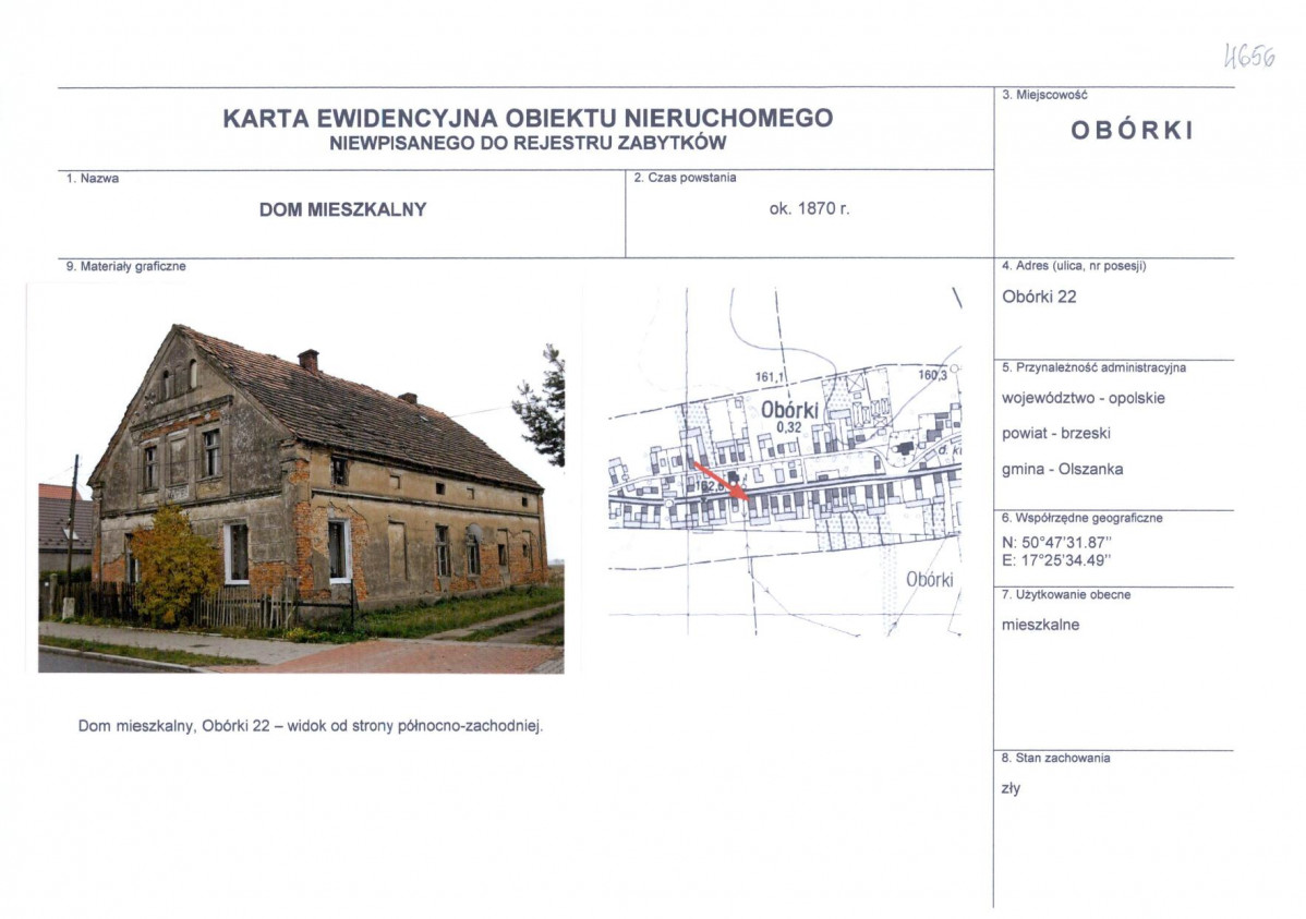Karta obiektu niewpisanego do rejestru, skan nr 1