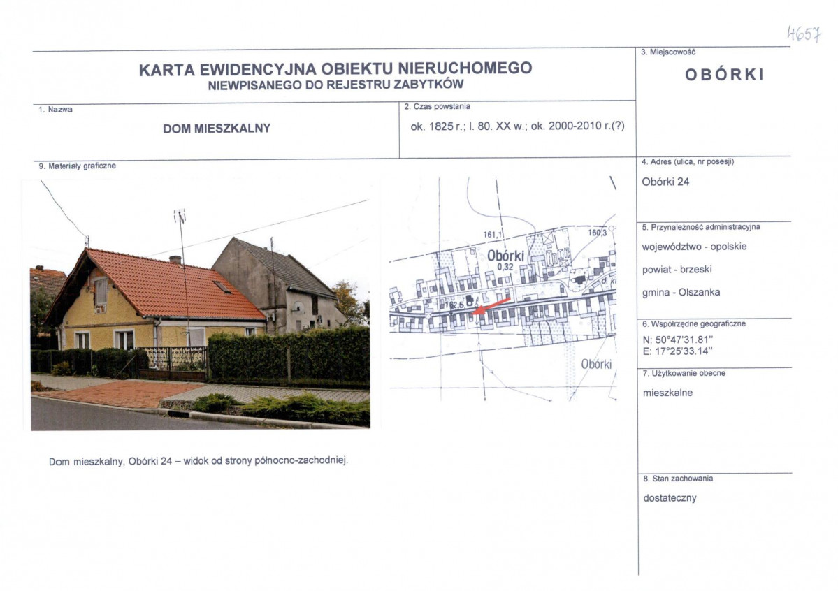 Karta obiektu niewpisanego do rejestru, skan nr 1