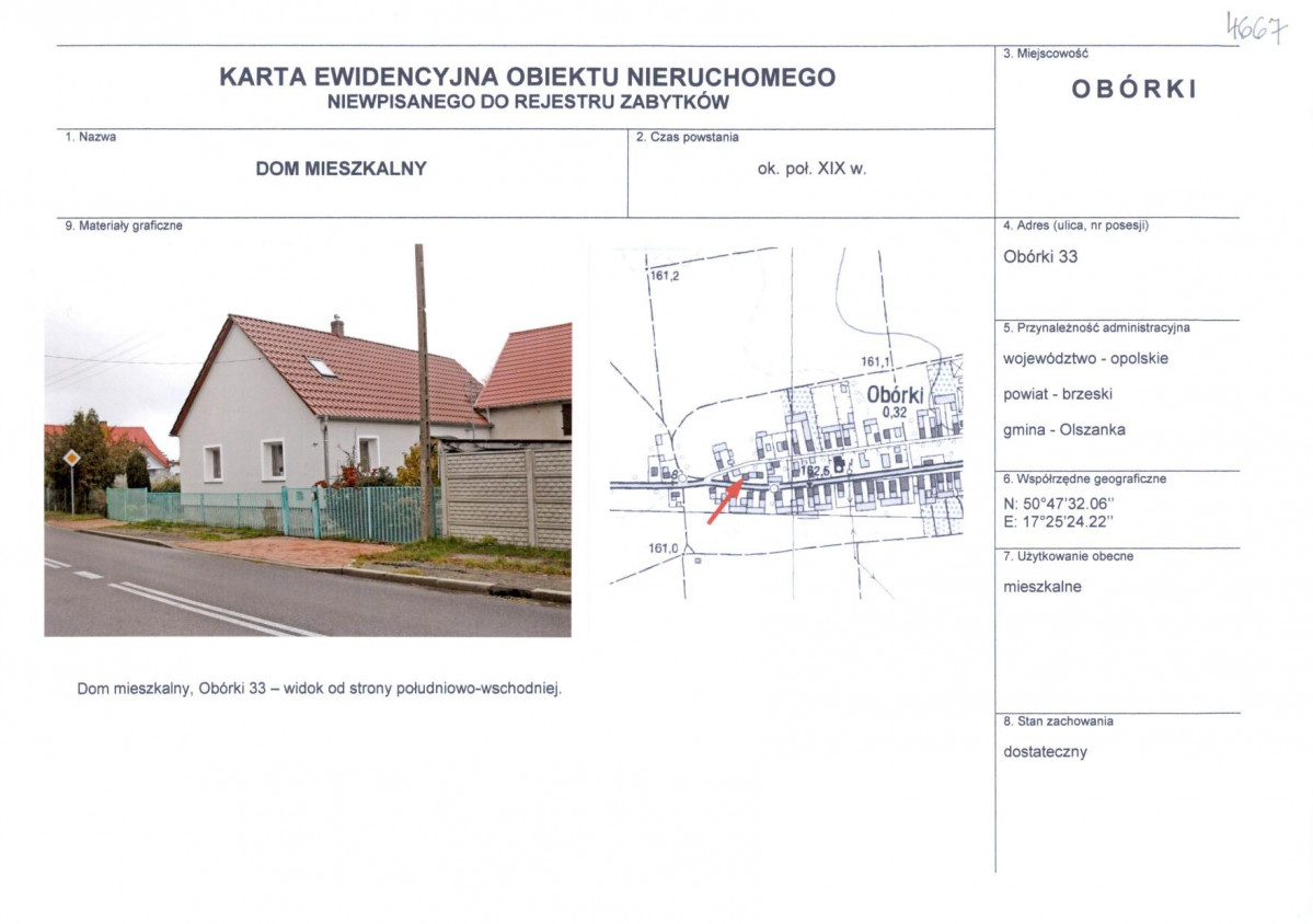 Karta obiektu niewpisanego do rejestru, skan nr 1