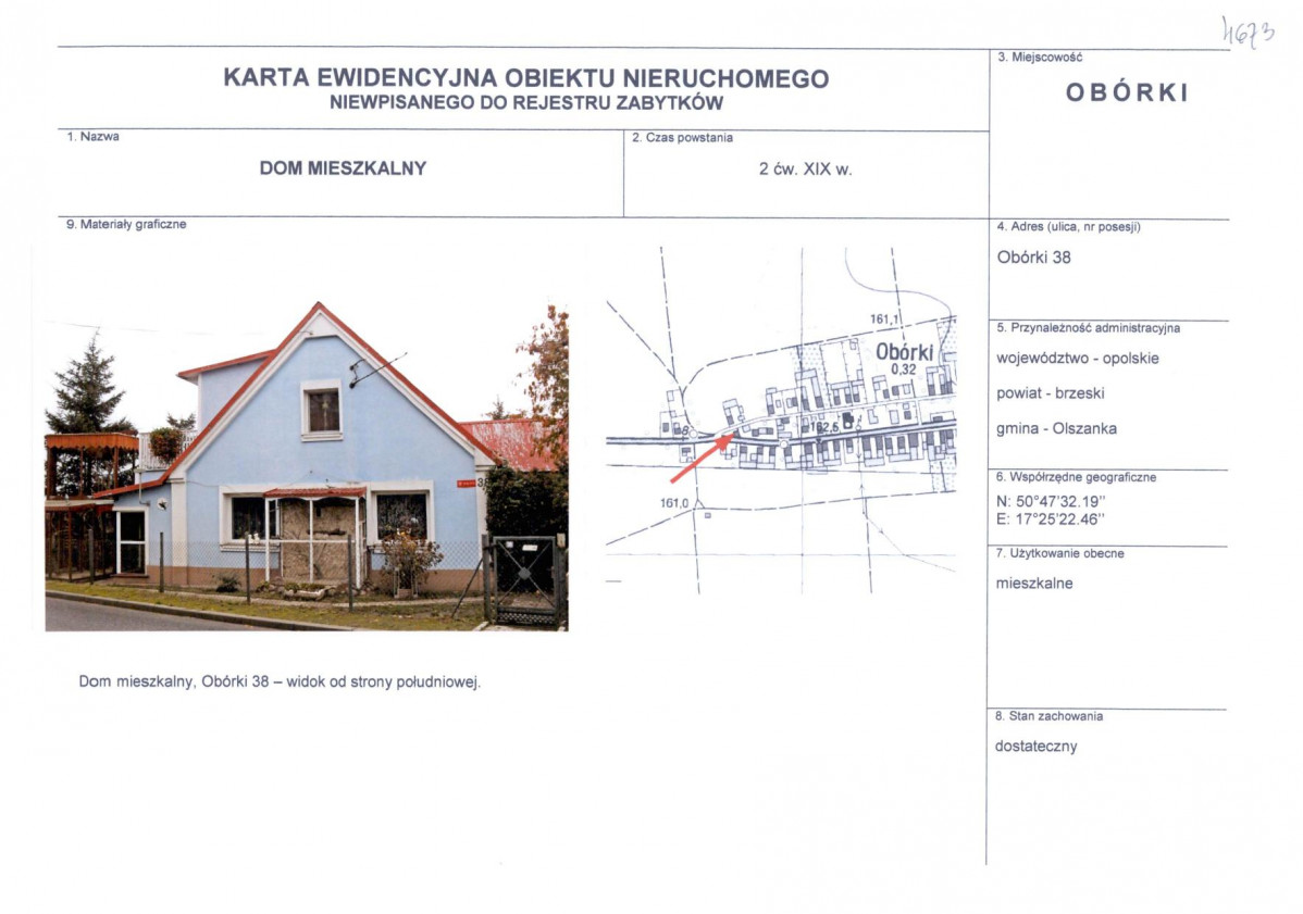Karta obiektu niewpisanego do rejestru, skan nr 1