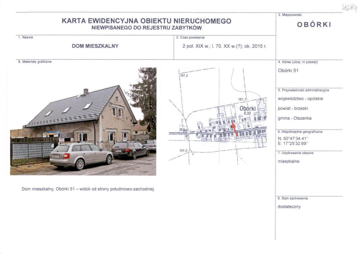 Karta obiektu niewpisanego do rejestru, skan nr 1