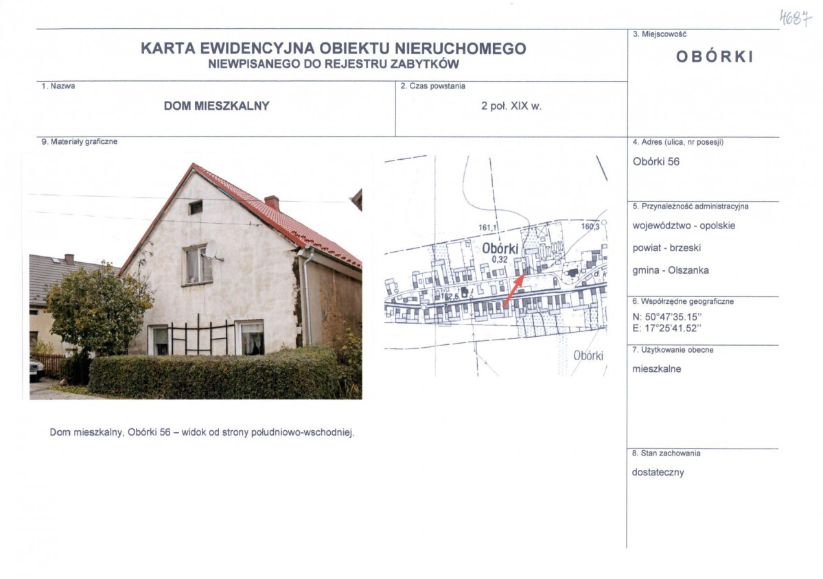Karta obiektu niewpisanego do rejestru, skan nr 1