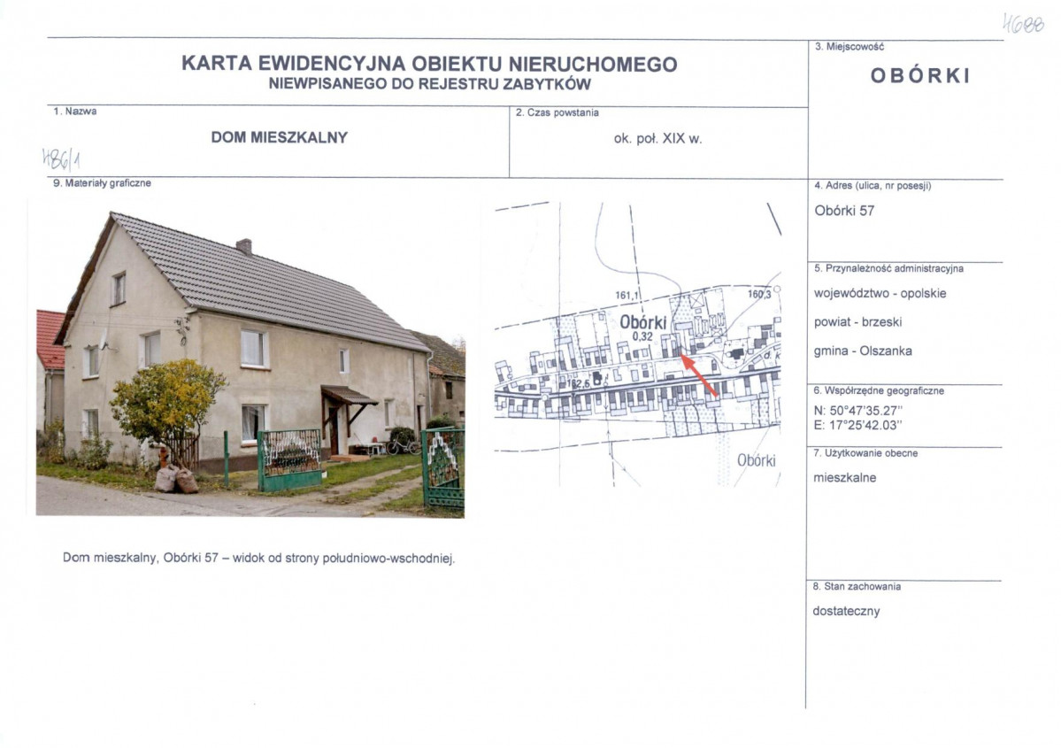 Karta obiektu niewpisanego do rejestru, skan nr 1