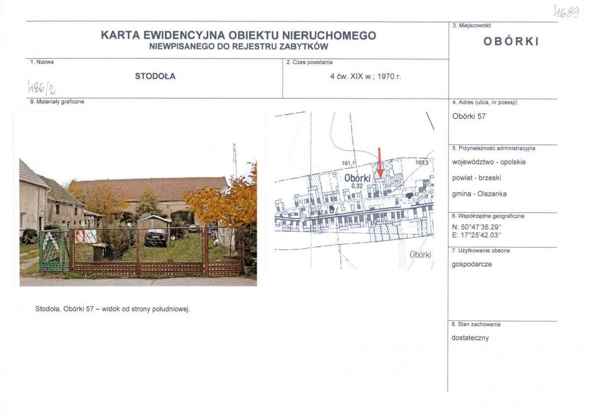 Karta obiektu niewpisanego do rejestru, skan nr 1