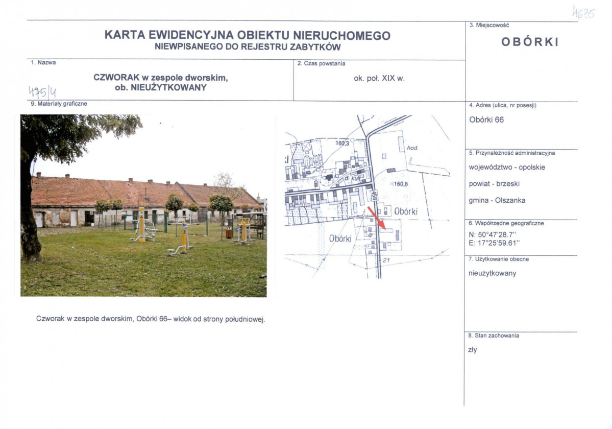 Karta obiektu niewpisanego do rejestru, skan nr 1