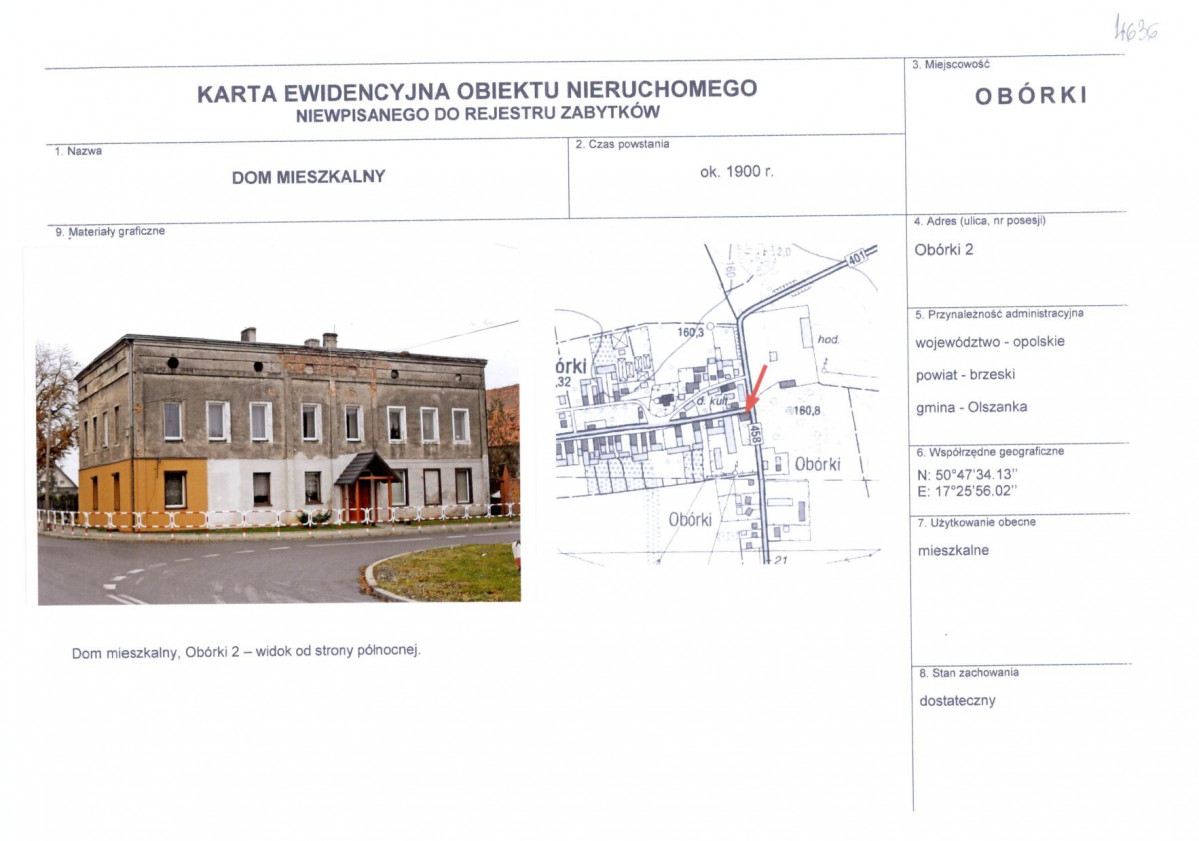 Karta obiektu niewpisanego do rejestru, skan nr 1