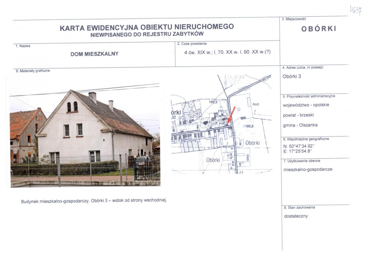 Karta obiektu niewpisanego do rejestru, skan nr 1