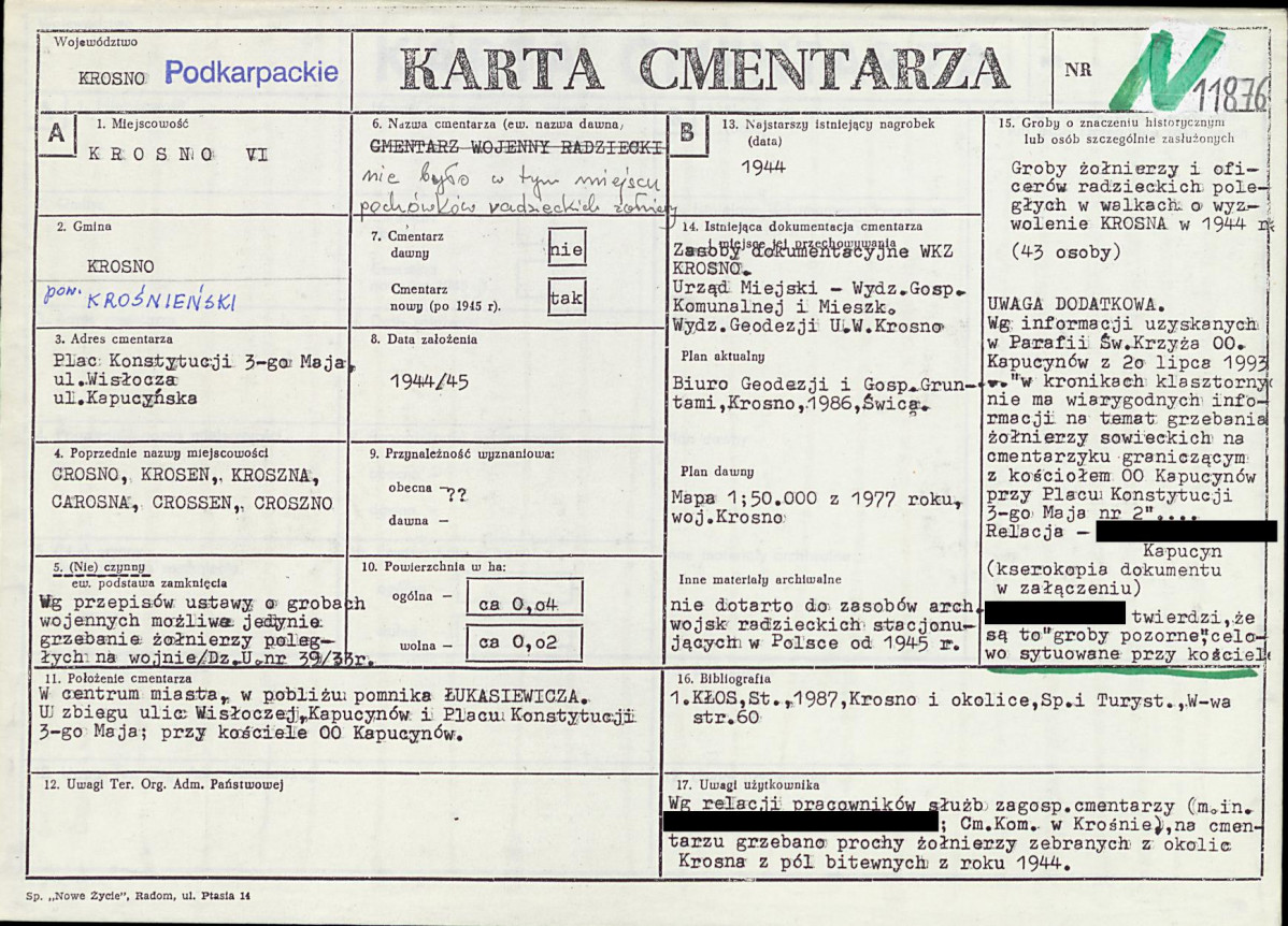 KC - Karta cmentarza, skan nr 1