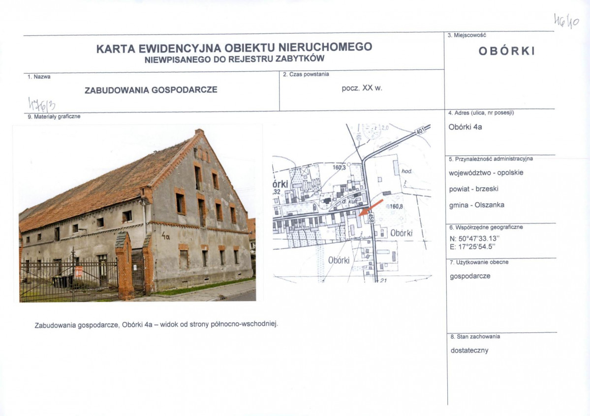 Karta obiektu niewpisanego do rejestru, skan nr 1