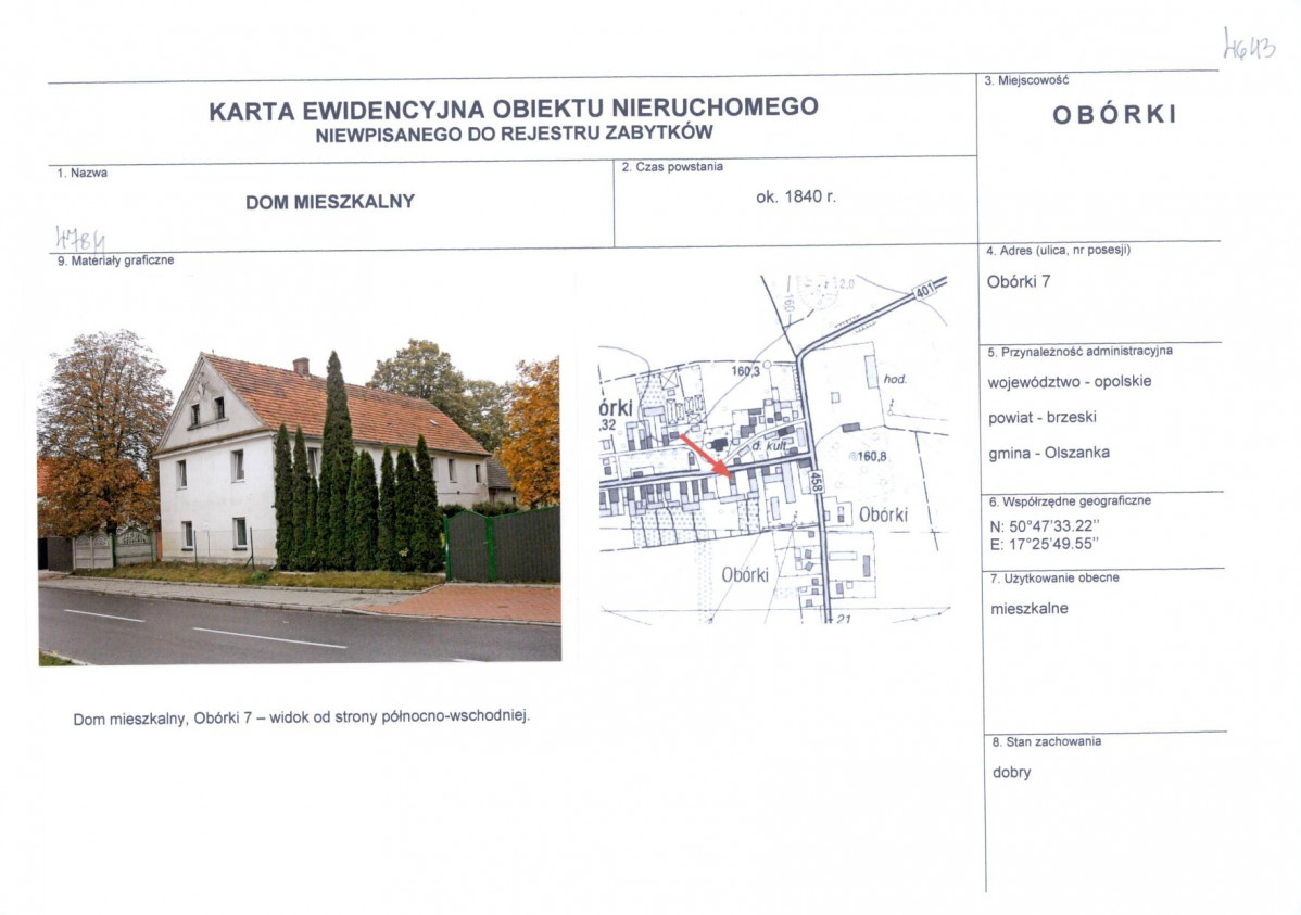 Karta obiektu niewpisanego do rejestru, skan nr 1