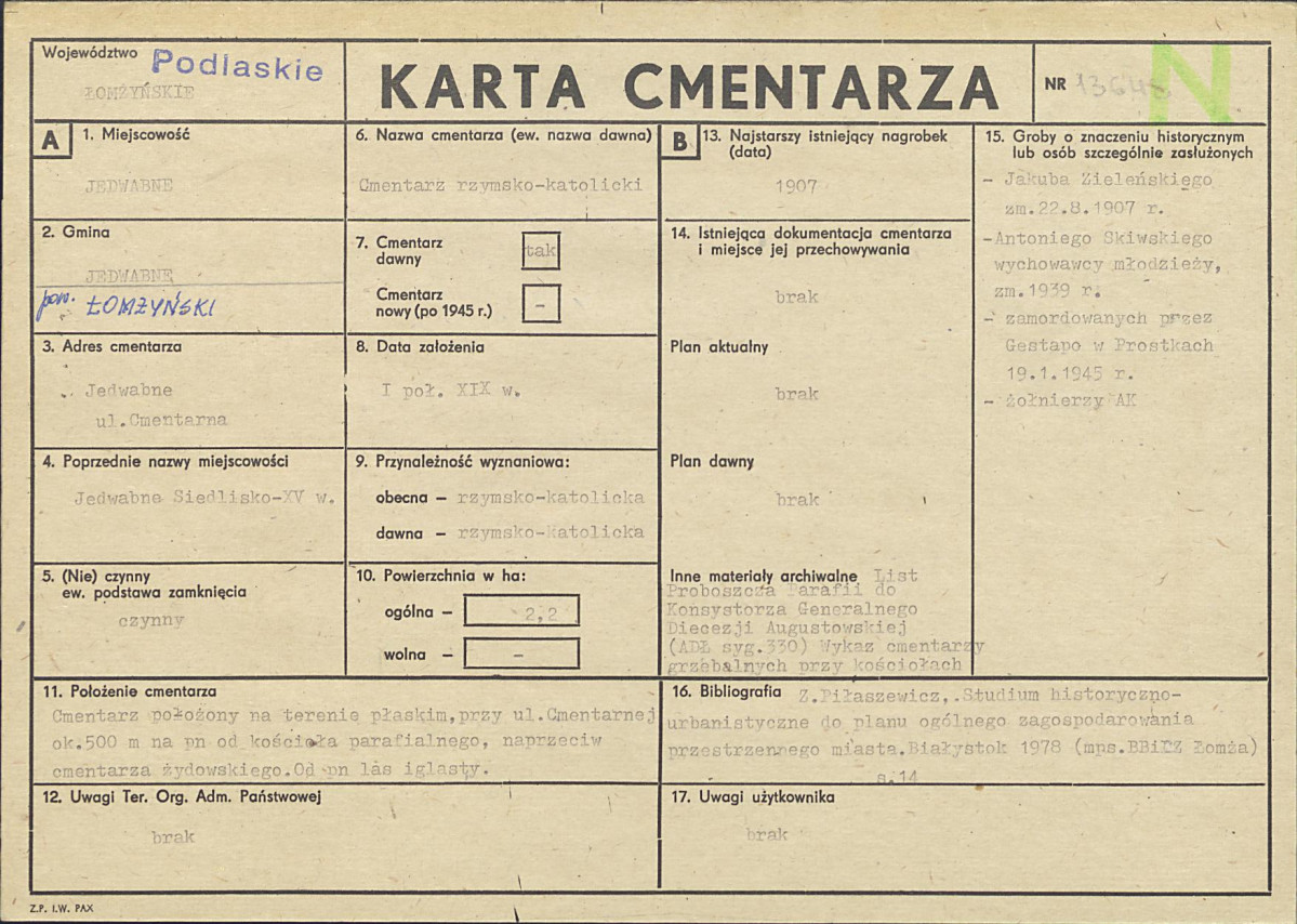 Karta cmentarza, skan nr 1