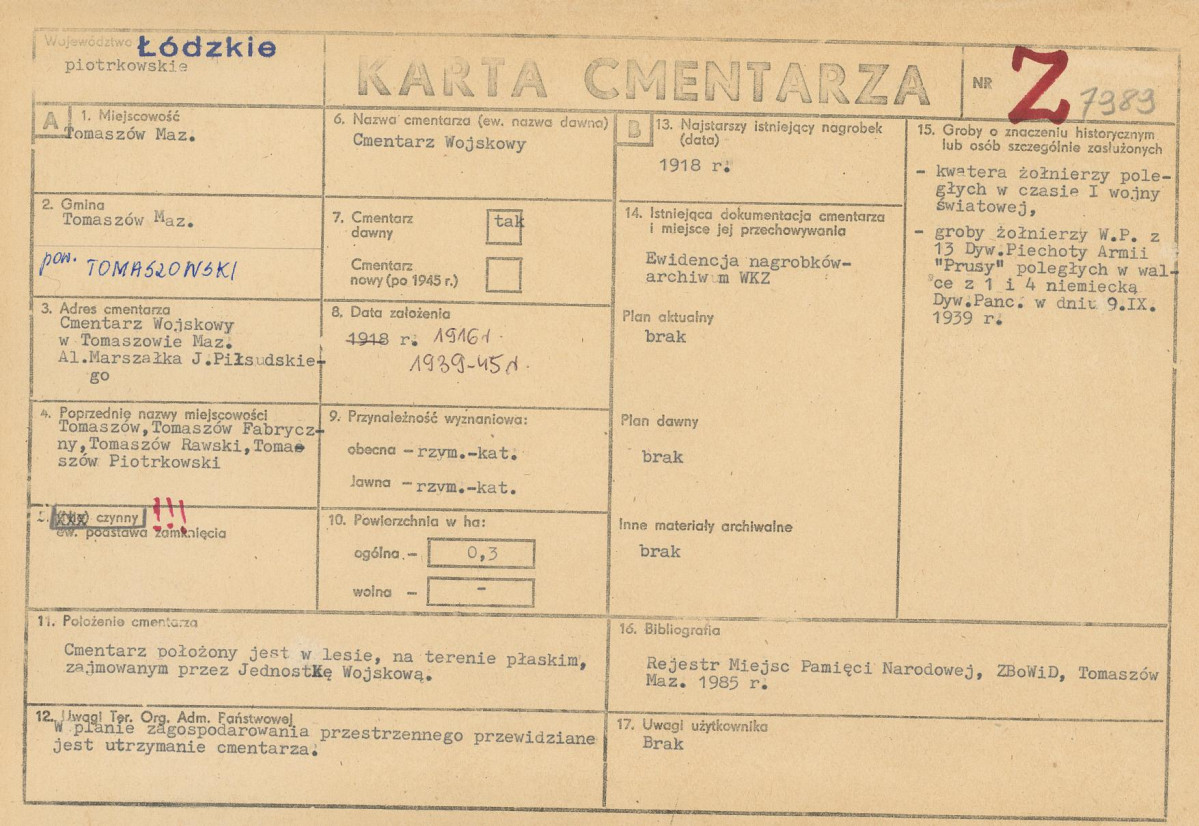 KC - Karta cmentarza, skan nr 1