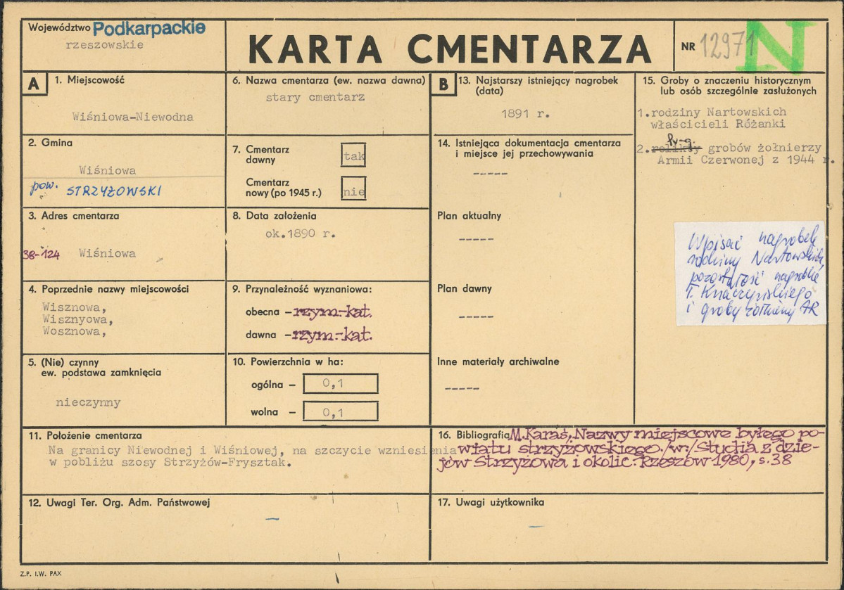 KC - Karta cmentarza, skan nr 1