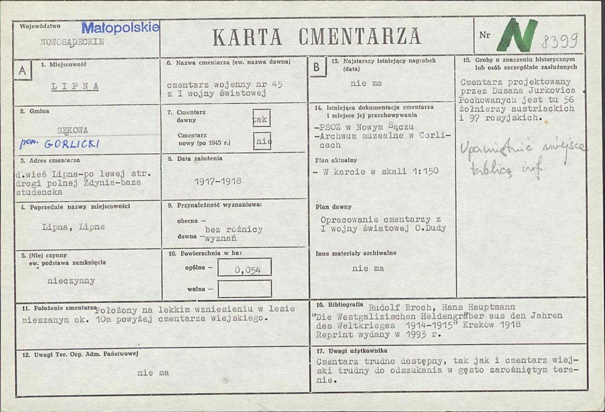 KC - Karta cmentarza, skan nr 1