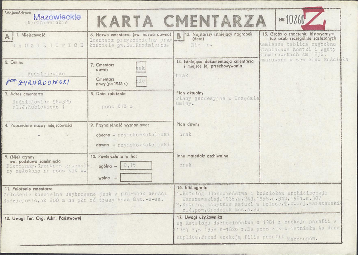 KC - Karta cmentarza, skan nr 1