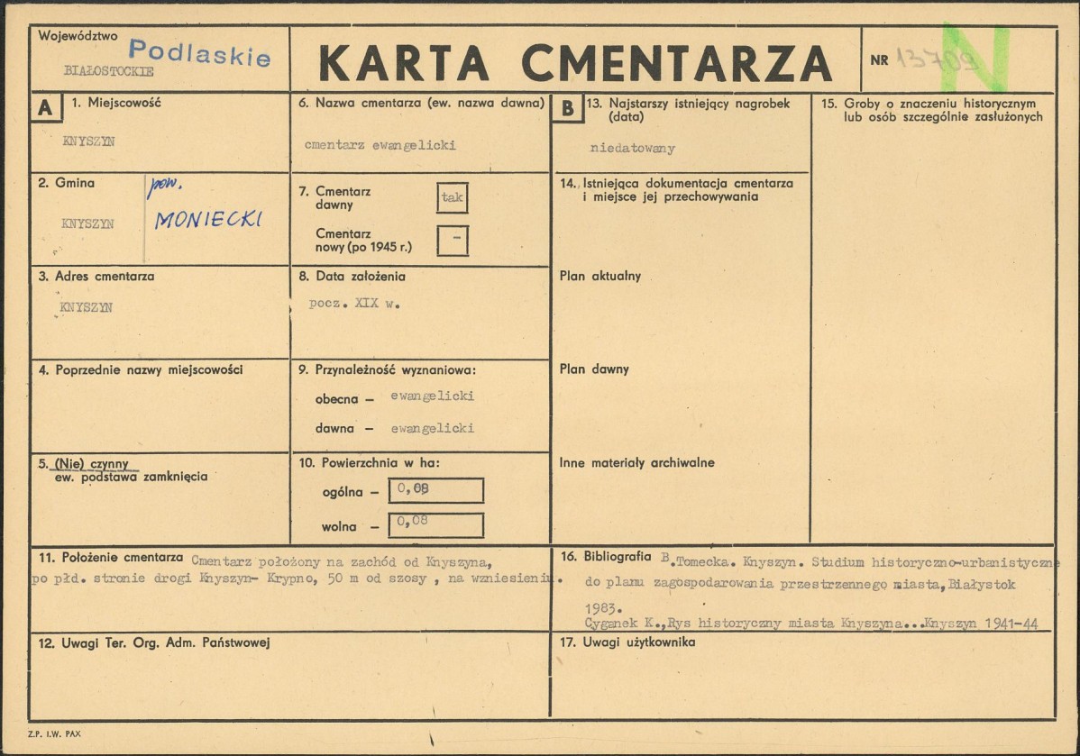 KC - Karta cmentarza, skan nr 1