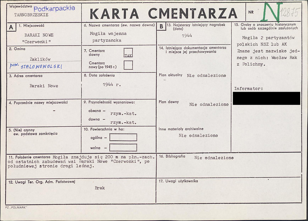 KC - Karta cmentarza, skan nr 1