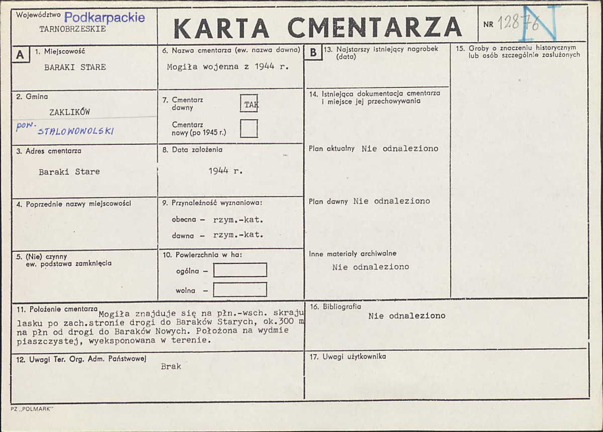 KC - Karta cmentarza, skan nr 1