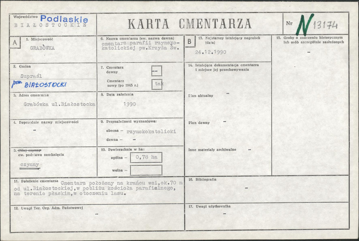KC - Karta cmentarza, skan nr 1