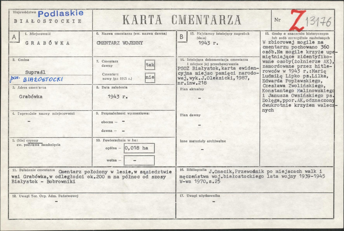 KC - Karta cmentarza, skan nr 1