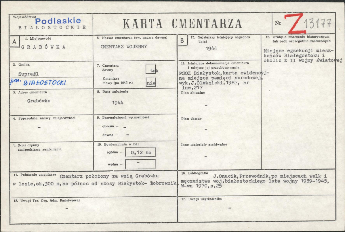 KC - Karta cmentarza, skan nr 1