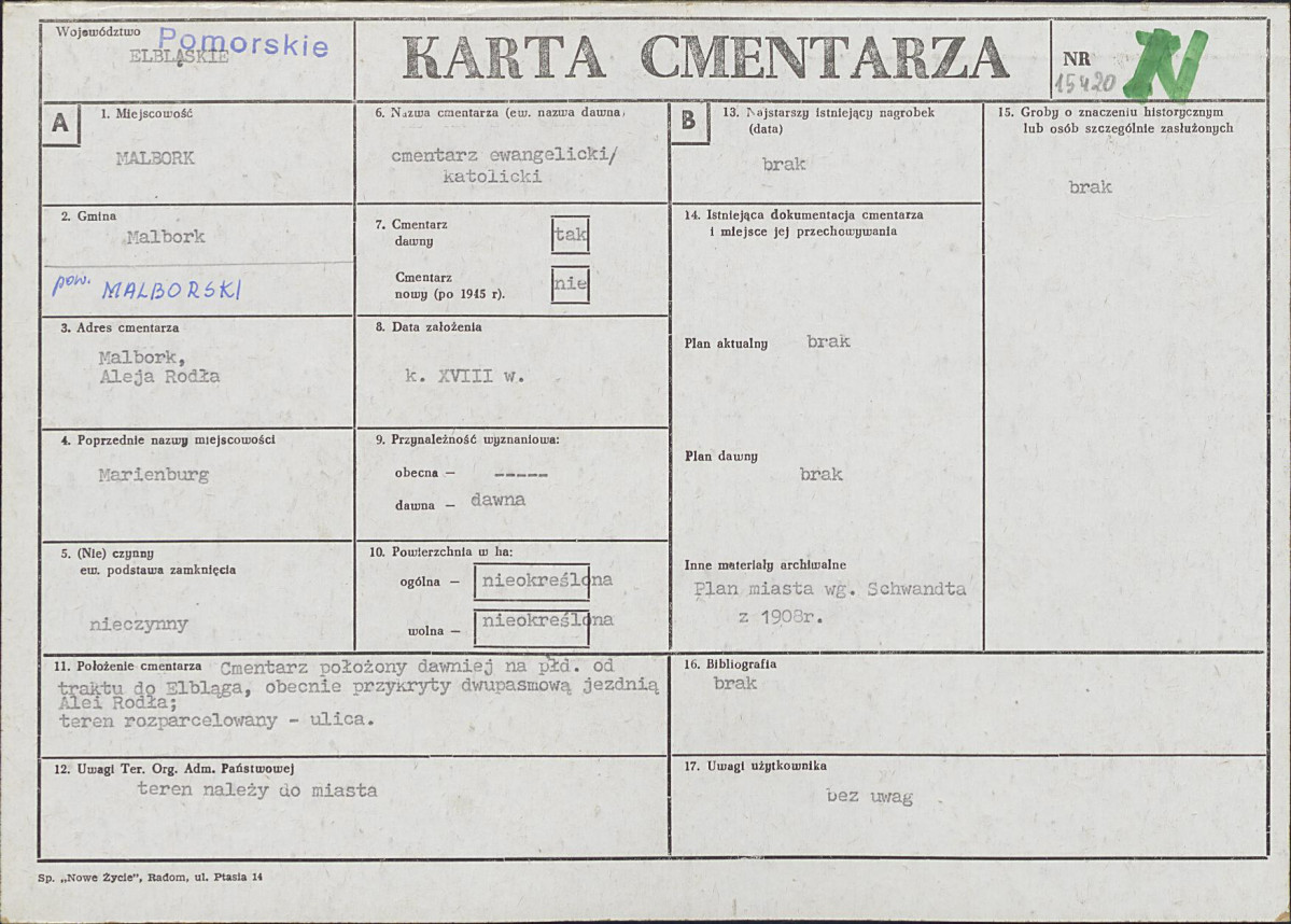 KC - Karta cmentarza, skan nr 1