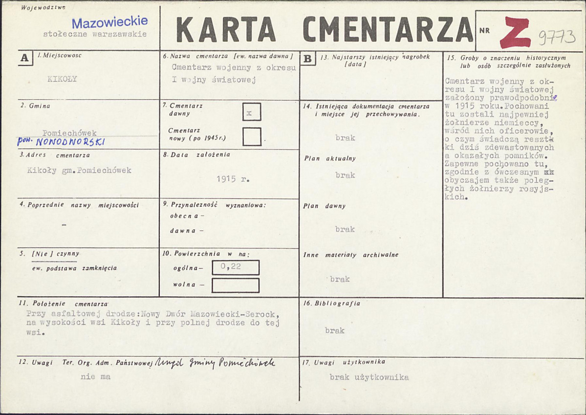 KC - Karta cmentarza, skan nr 1