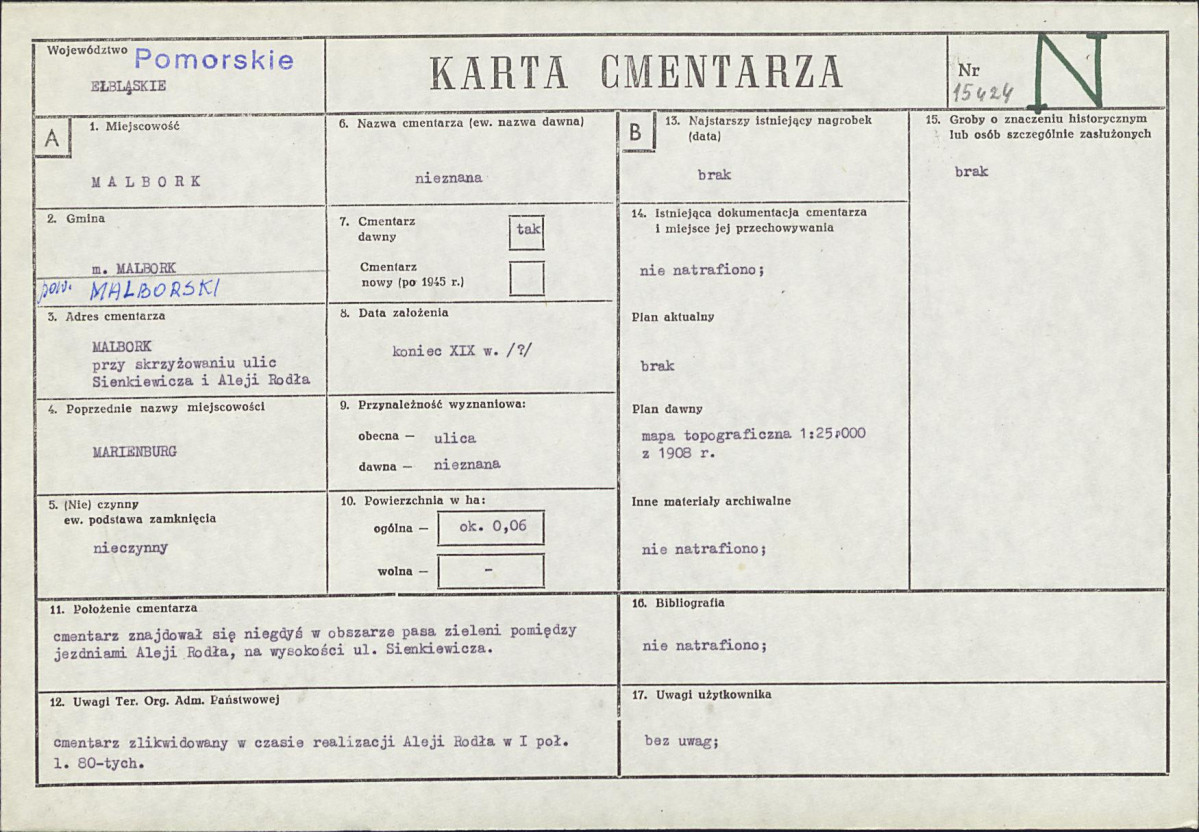 KC - Karta cmentarza, skan nr 1
