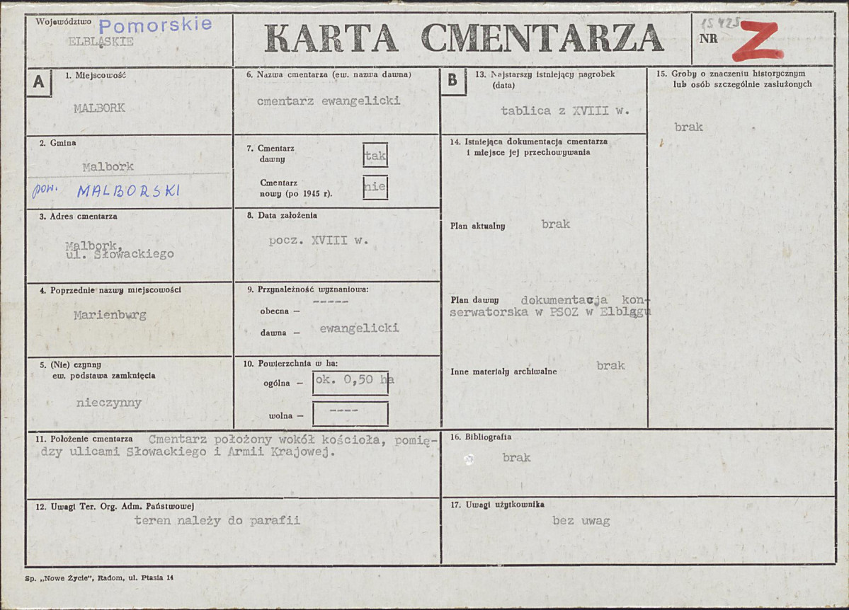 KC - Karta cmentarza, skan nr 1