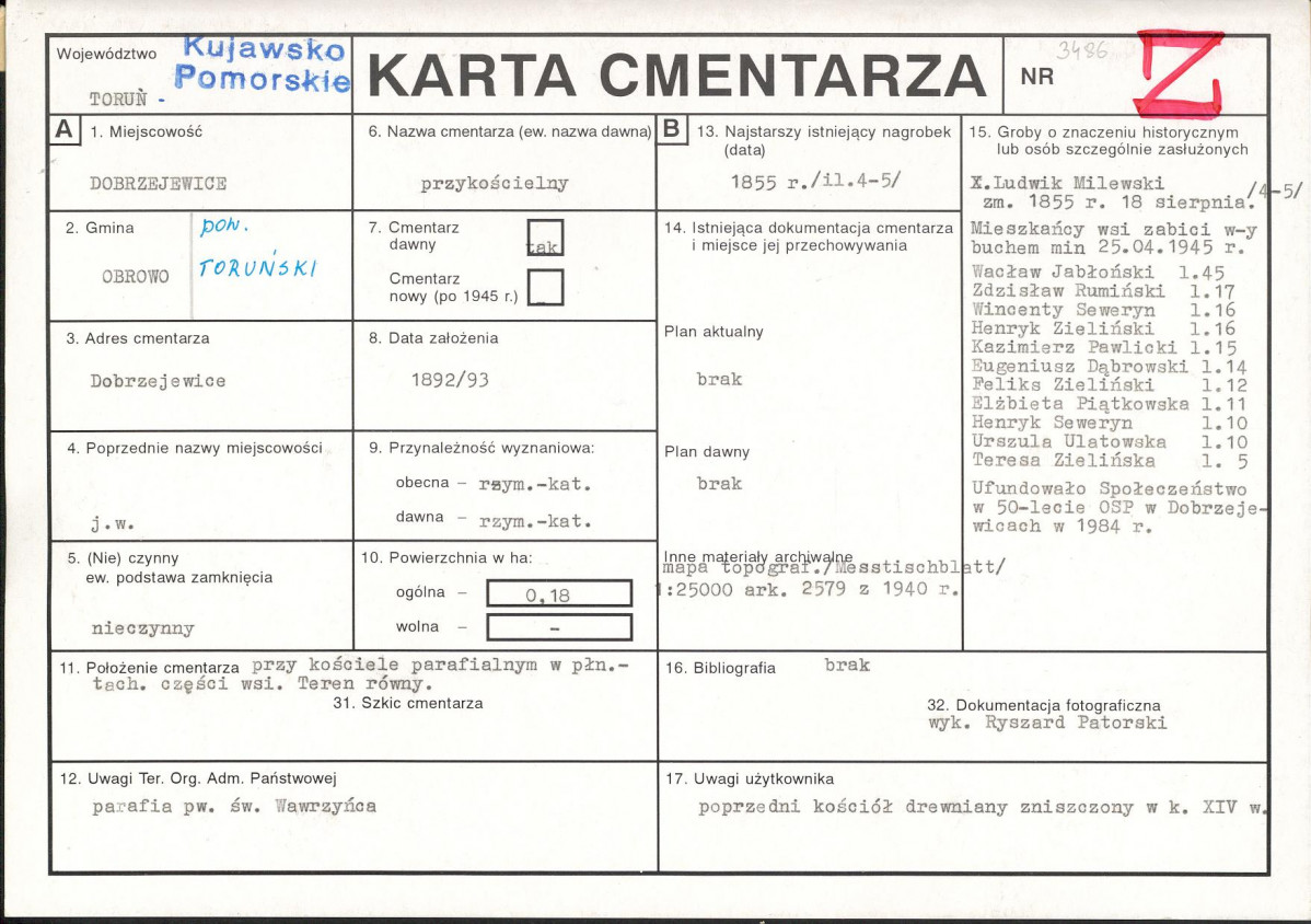 KC - Karta cmentarza, skan nr 1