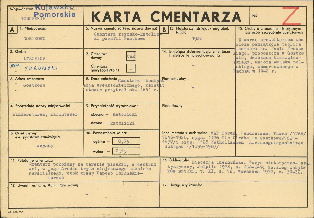 KC - Karta cmentarza, skan nr 1