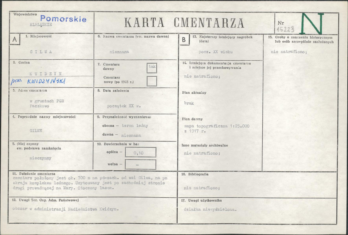 KC - Karta cmentarza, skan nr 1