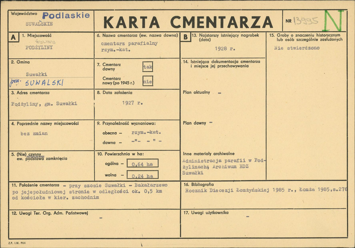 KC - Karta cmentarza, skan nr 1