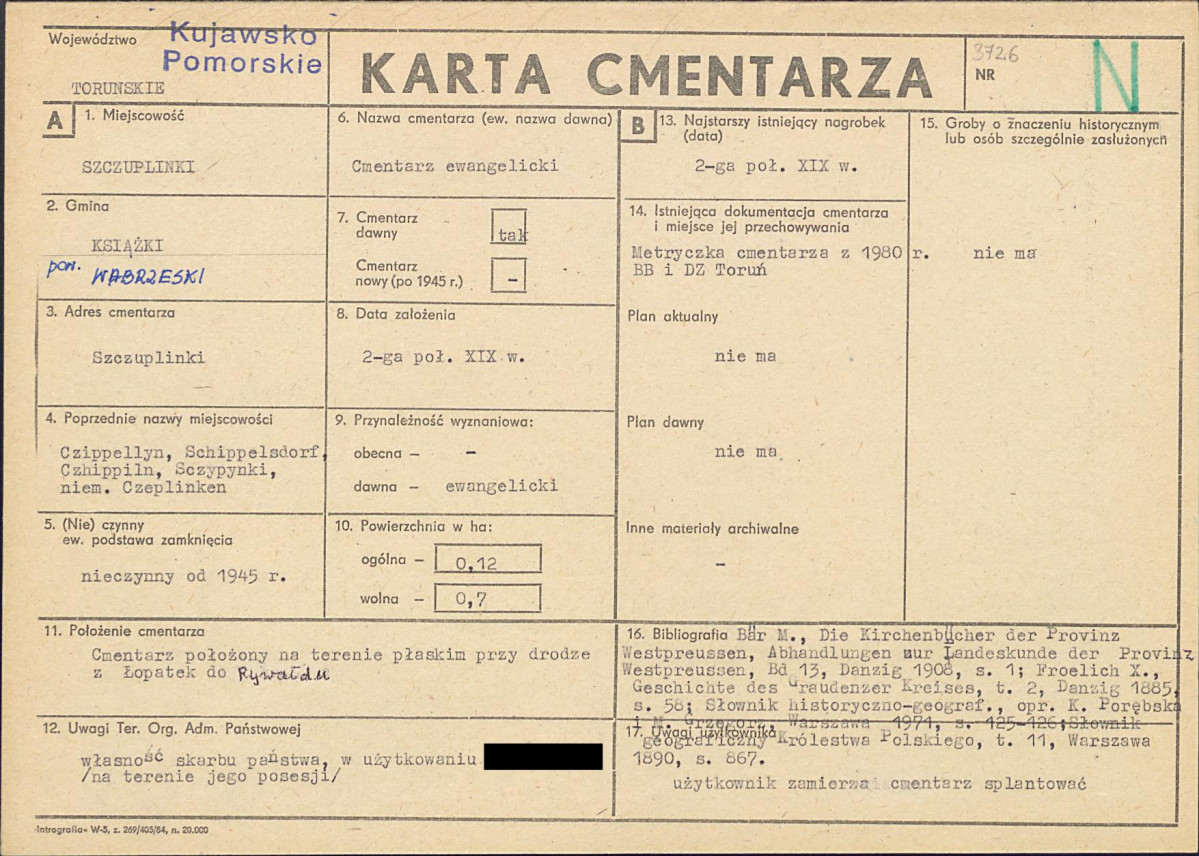 KC - Karta cmentarza, skan nr 1