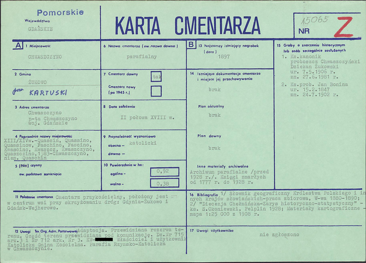 KC - Karta cmentarza, skan nr 1