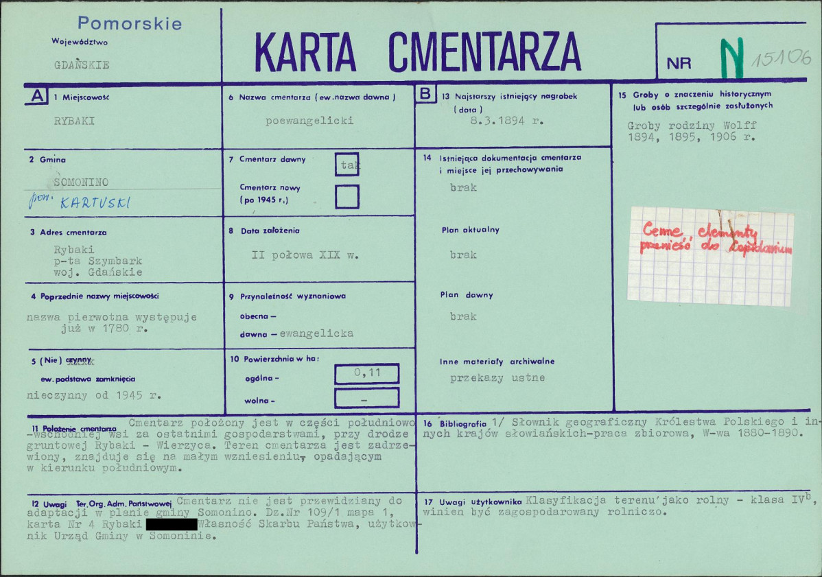 KC - Karta cmentarza, skan nr 1