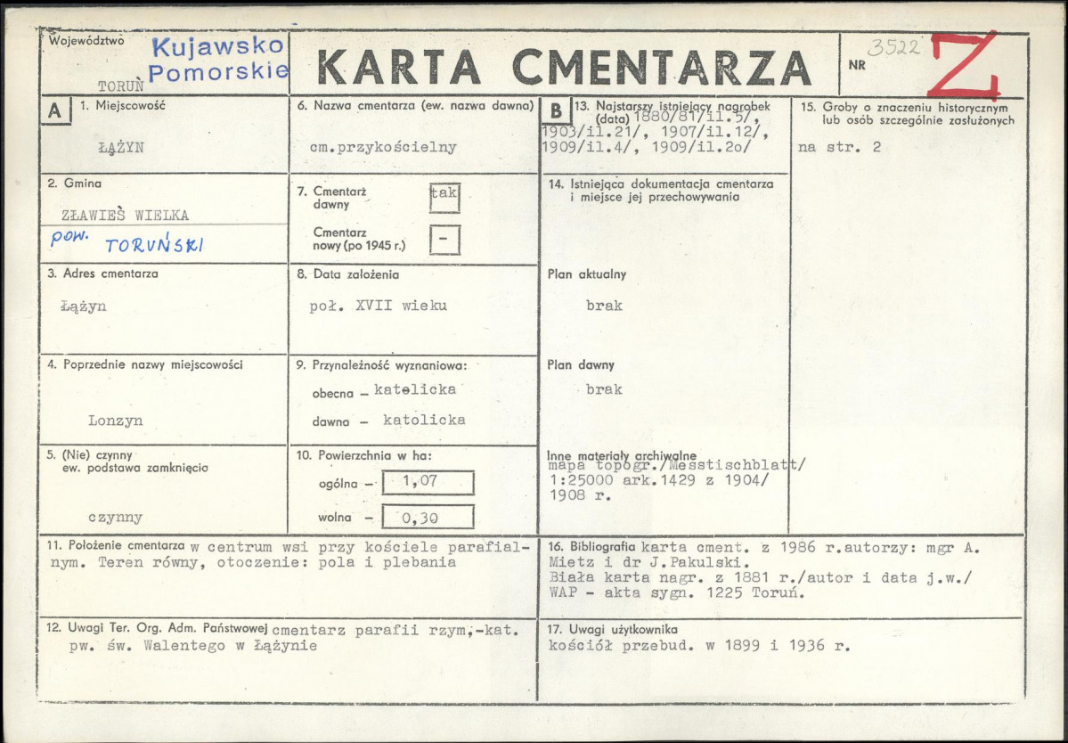 KC - Karta cmentarza, skan nr 1