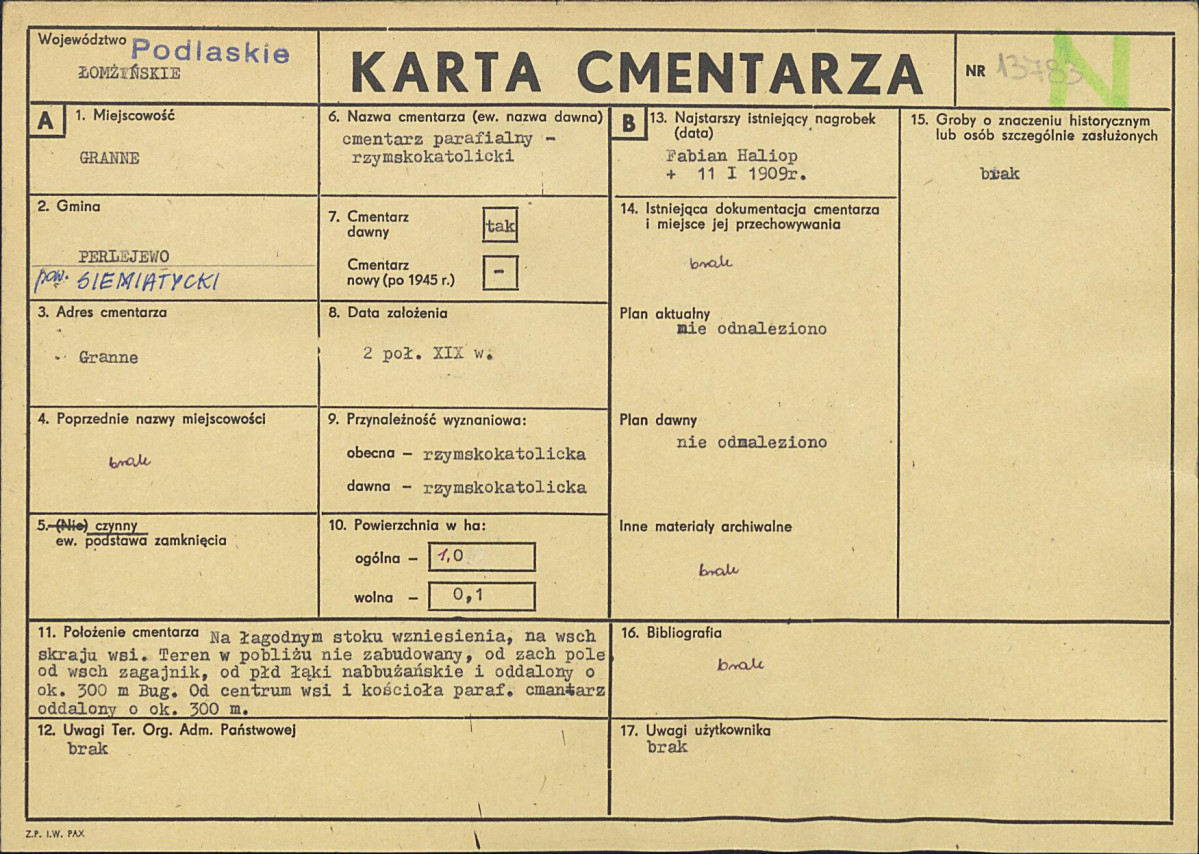 Karta cmentarza, skan nr 1