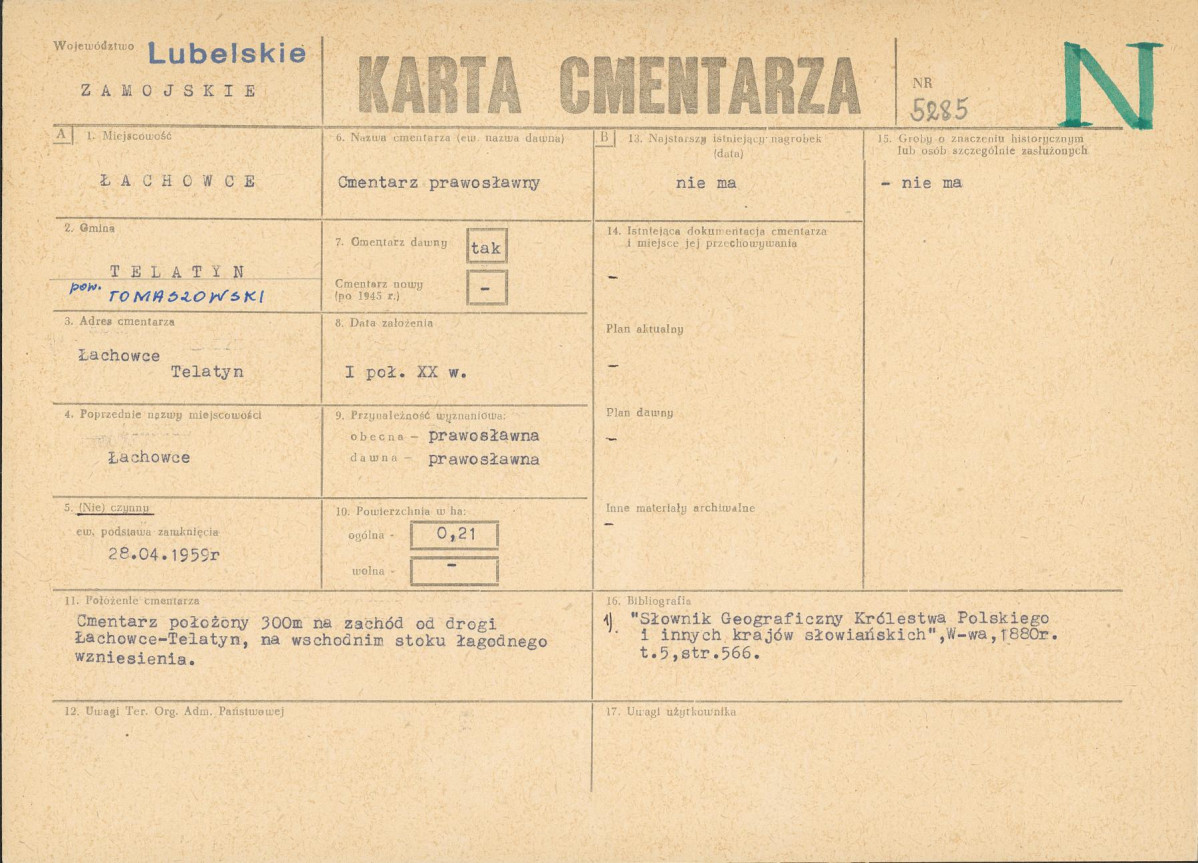 KC - Karta cmentarza, skan nr 1