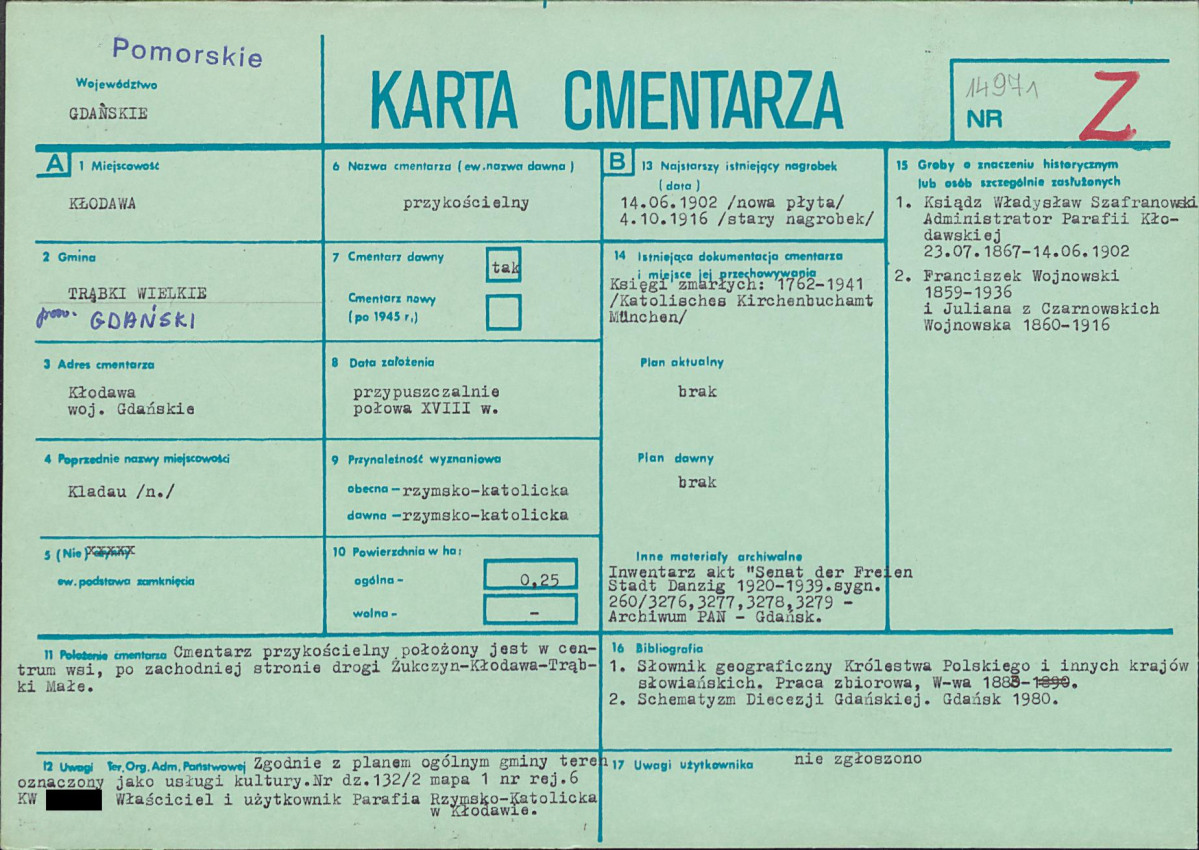 KC - Karta cmentarza, skan nr 1