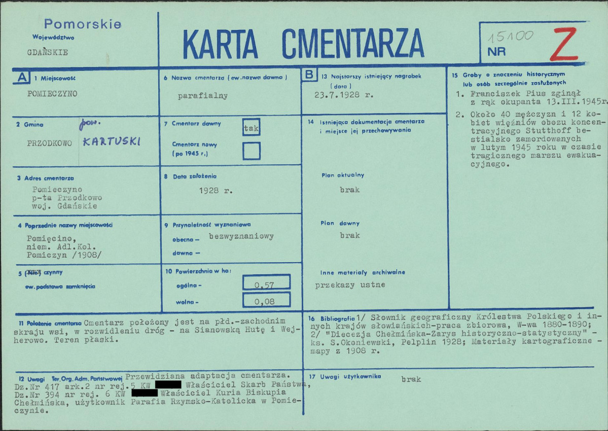 KC - Karta cmentarza, skan nr 1