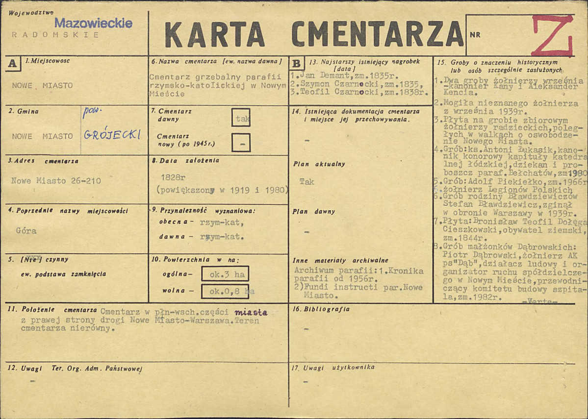 KC - Karta cmentarza, skan nr 1