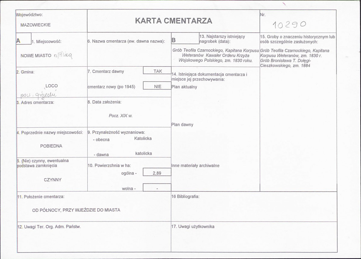 KC - Karta cmentarza, skan nr 1