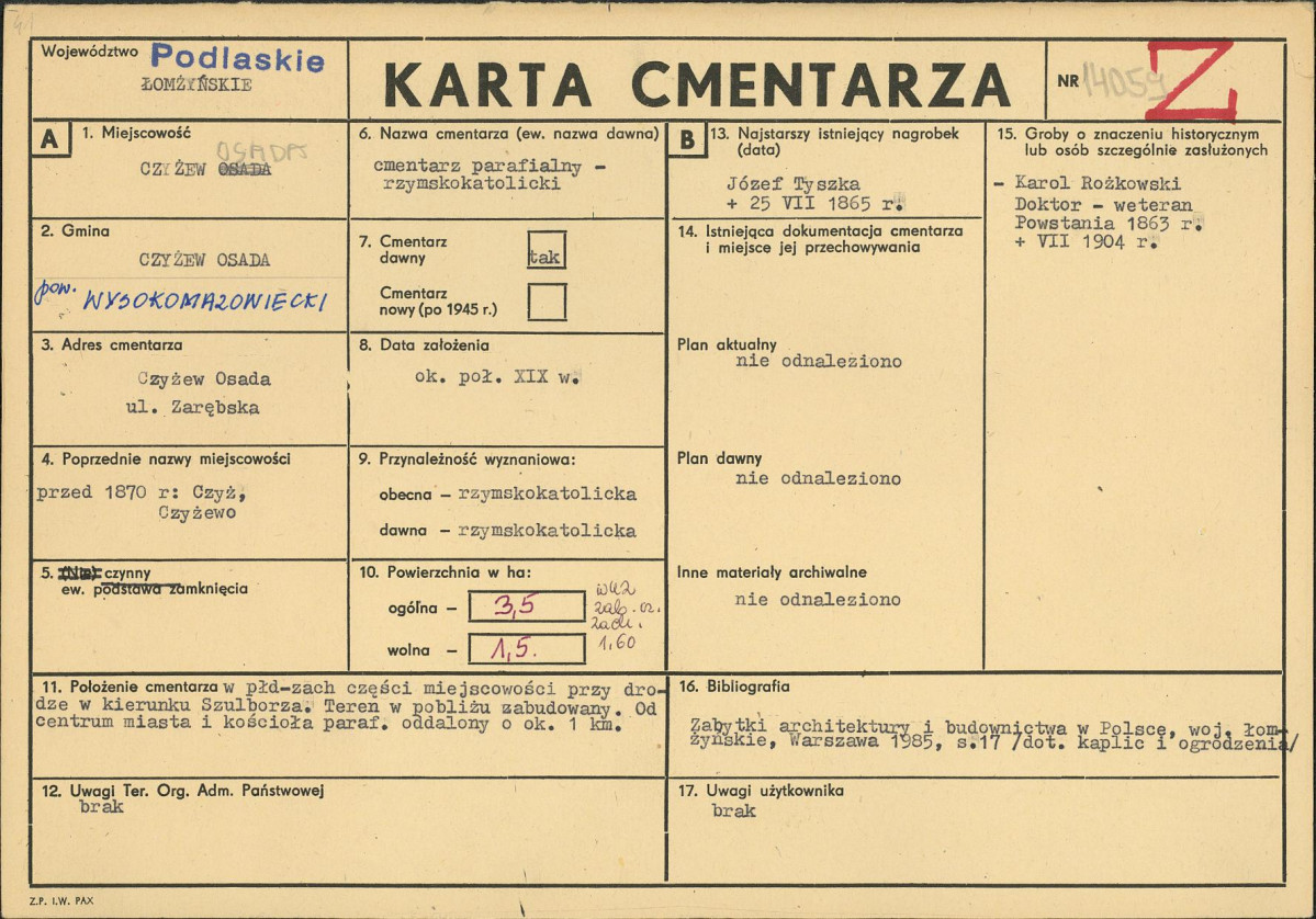 KC - Karta cmentarza, skan nr 1