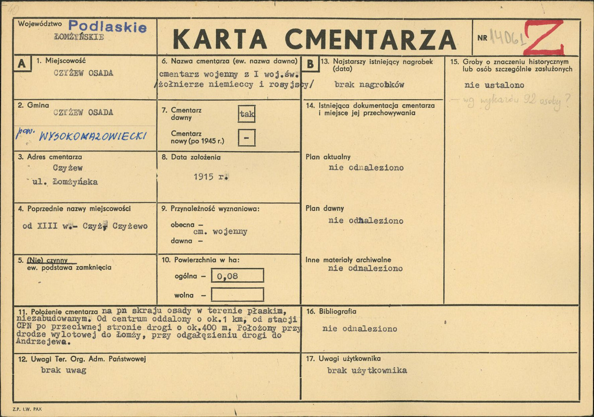 KC - Karta cmentarza, skan nr 1
