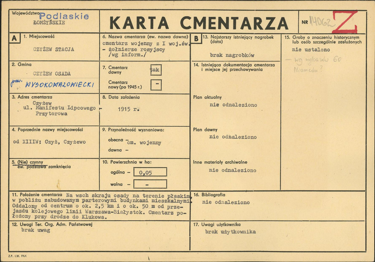 KC - Karta cmentarza, skan nr 1