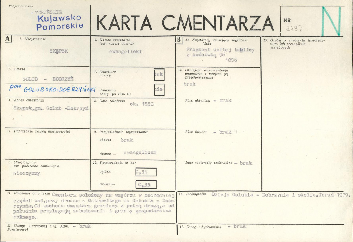KC - Karta cmentarza, skan nr 1