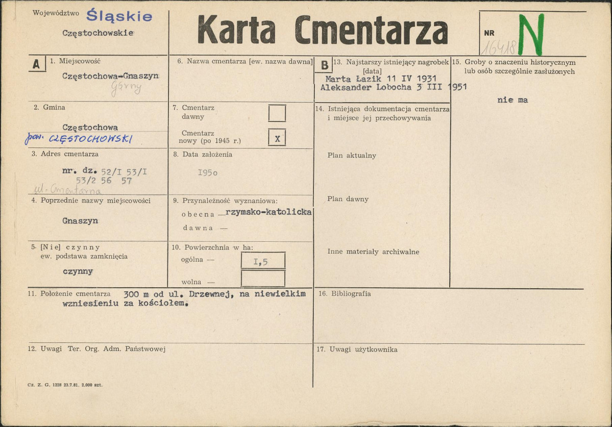 KC - Karta cmentarza, skan nr 1
